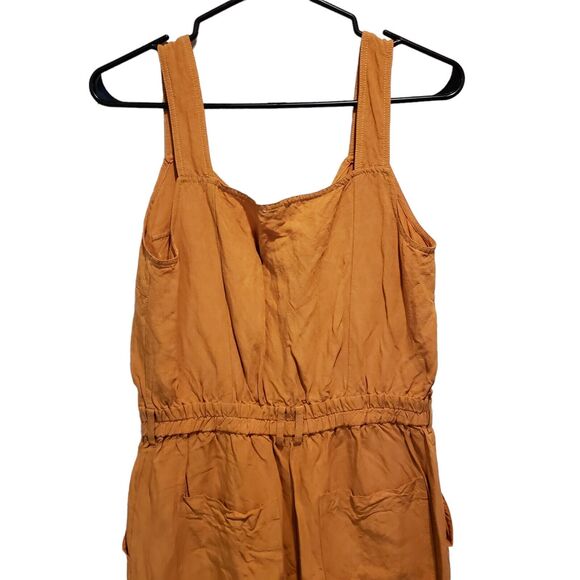 Current Air Womens Sleeveless Jumpsuit Size S Square Neck Smocked Pockets Orange - Picture 7 of 14